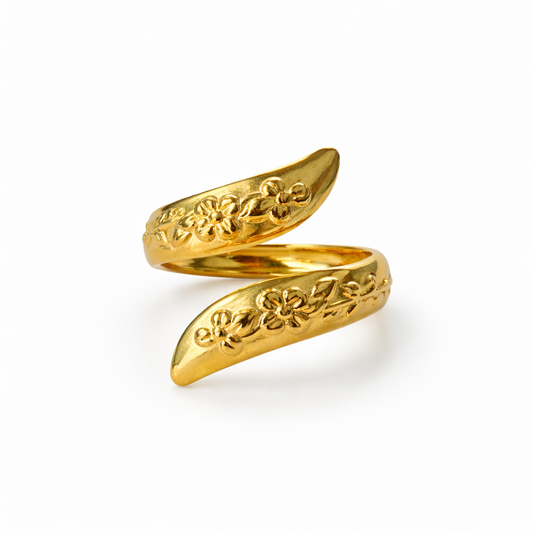 Anillo Floral estilo serpiente - Enchape de Oro 18k - Ajustable