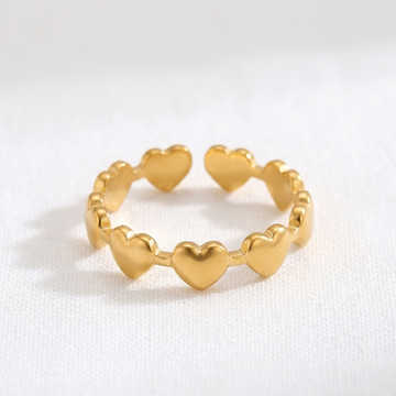 Anillo Cintillo de Corazones - Enchape de Oro 18k- Ajustable
