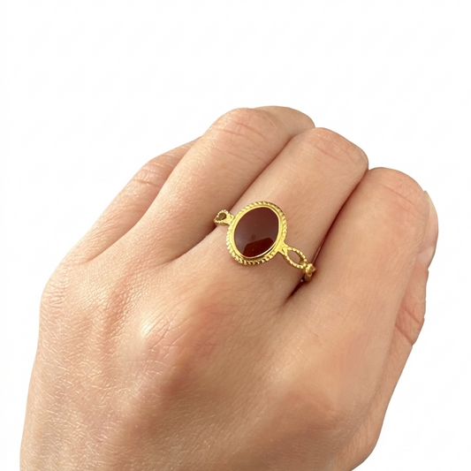 Anillo Burdeo - Enchape de Oro 18k - Ajustable