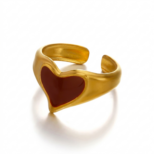 Anillo Corazón Carmesí - Enchape de Oro 18k - Ajustable