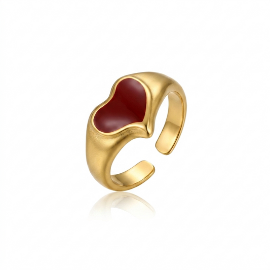Anillo Corazón Carmesí - Enchape de Oro 18k - Ajustable