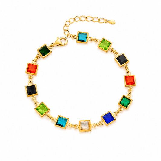 Pulsera Cristales Multicolor - Enchape de Oro 18k