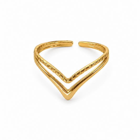 Anillo en V - Ajustable - Enchape de Oro 18k