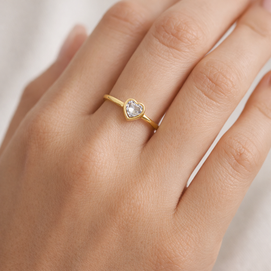 Anillo Corazón Brillante - Enchape de Oro 18k