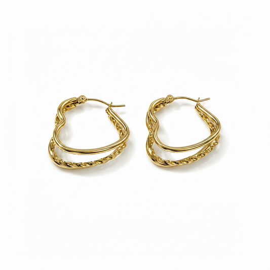 Argollas triple Corazón - Enchape de Oro 18k