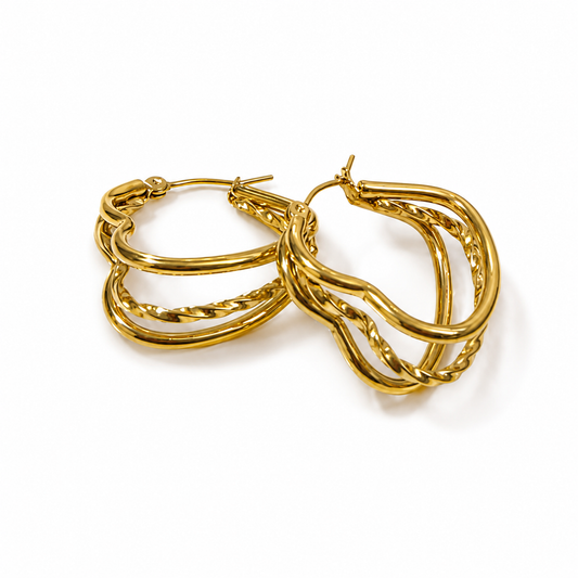 Argollas triple Corazón - Enchape de Oro 18k