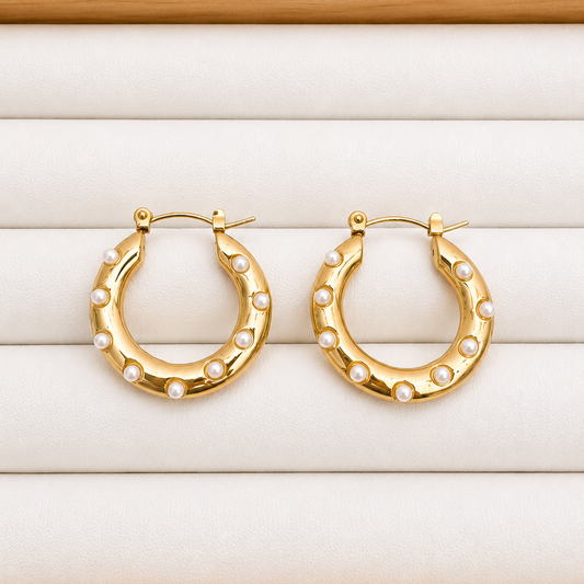 Argollas Perladas - Enchape de Oro 18k