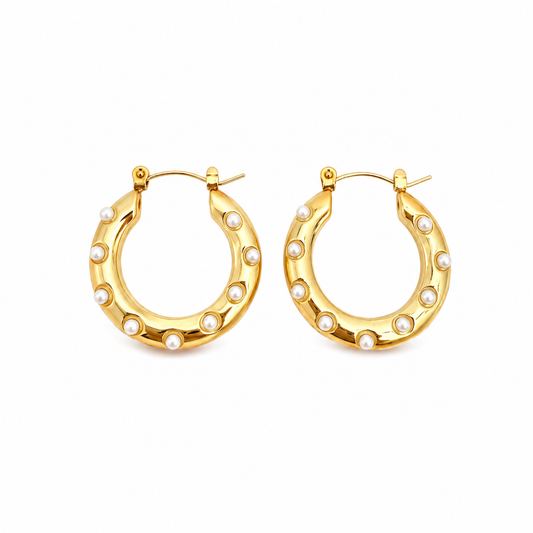 Argollas Perladas - Enchape de Oro 18k