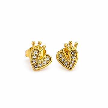 Aros Corazón Corona - Enchape de Oro 18k