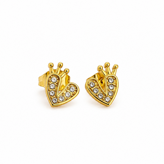 Aros Corazón Corona - Enchape de Oro 18k