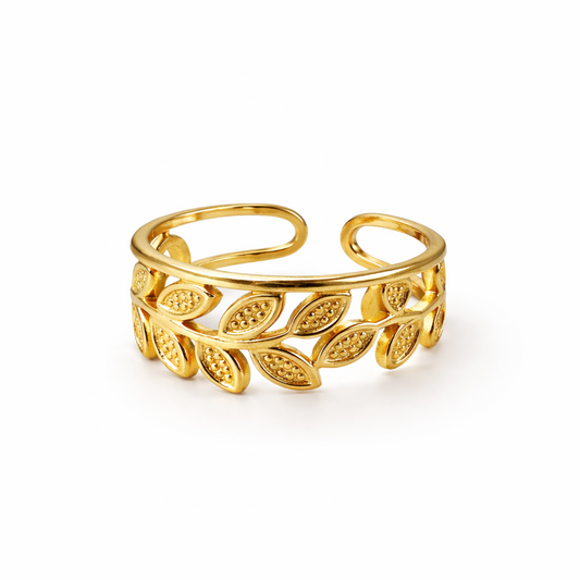 Anillo Hojas Gold - Enchape de Oro 18k -Ajustable