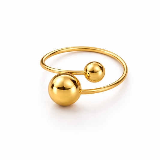 Anillo Doble Esfera - Enchape de Oro 18k - Ajustable